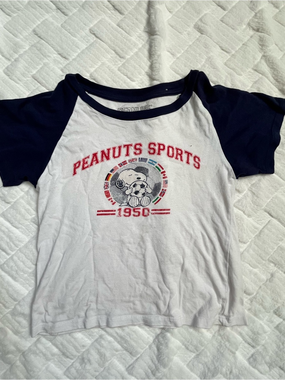 Peanuts White & Navy Raglan Tee with Snoopy Vintage